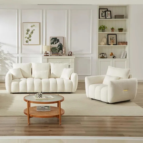 Vista 8 de Antetek - Sofá individual moderno de 35 pulgadas, cómodo asiento profundo de tela de peluche, silla de sala de estar, sofá de lectura Boucle de ocio