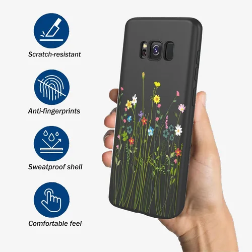 Vista 2 de Funda para Galaxy S8, Samsung S8, floral, suave al tacto, silicona líquida, forro esponjoso, carga inalámbrica, funda protectora para Samsung Galaxy