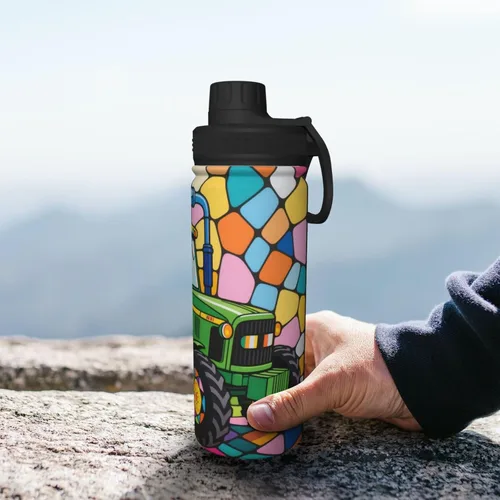 Vista 8 de Green tractor Insulated Stainless Steel Kettle Print Funny Water Bottle Insulated Ideal for Sports and Travel