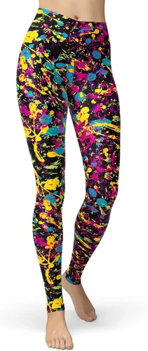 Vista 24 de sissycos - Leggings para mujer de los años 80 con estampado neón salpicado artístico, suaves como la seda y elásticas Splash abstracto
