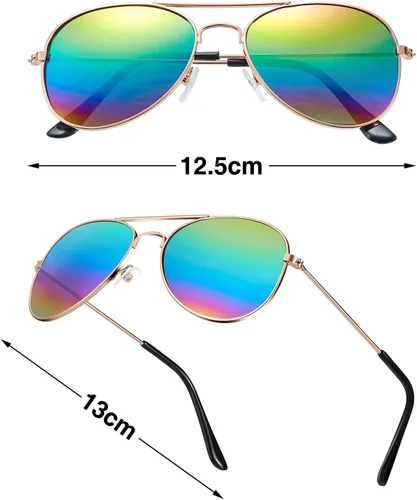 Vista 2 de 6 pares de lentes de sol de neón espejados para niños y niñas, lentes de sol polarizados con espejo de metal de los años 70 con marco de metal, gran