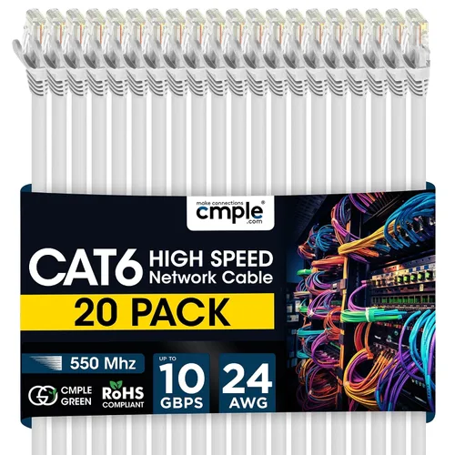 Vista 22 de Cmple - Cable Ethernet Cat 6 de 1.5 pies, cables de conexión Cat6, cable LAN de 10 Gbps, cable de red de 550 MHz, conectores RJ45, compatible