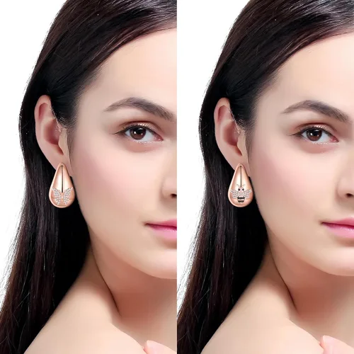 Vista 3 de 2 Pairs Earrings Set for Women, Lightweight Hollow Gold Hoops. Silver Hoop Earrings, 14k Gold Teardrop Hoop Earrings, Rhinestone Waterdrop Earrings