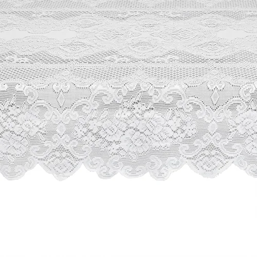 Vista 4 de Juvale Mantel de encaje – Mantel rectangular blanco de 60 x 97 pulgadas, borde festoneado floral vintage, elegante y delicado mantel de fiesta de té