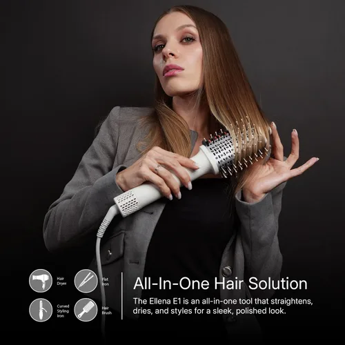 Vista 2 de Ellena E1 Secador de pelo + cepillo alisador de cabello de doble modo, cepillo de aire caliente con motor sin escobillas de alta velocidad