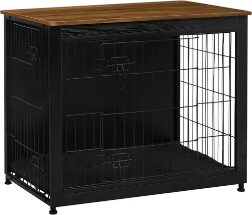 Vista 22 de DWANTON - Perrera con cojín, de madera, con puertas dobles, para interiores, S, M, L, 27.2 pulgadas de largo, negro