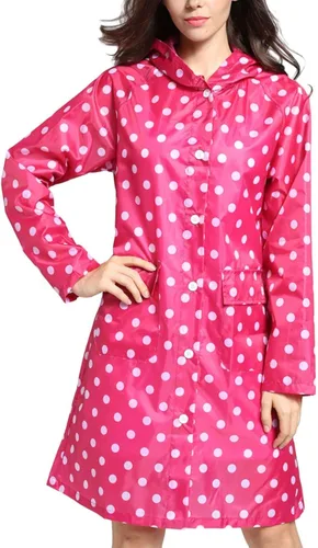 Vista 3 de Tonfei Womens Long Waterproof Raincoat Cute Polka Dot Lightweight Packable Rain Jacket with Hood for Women Teen Girls