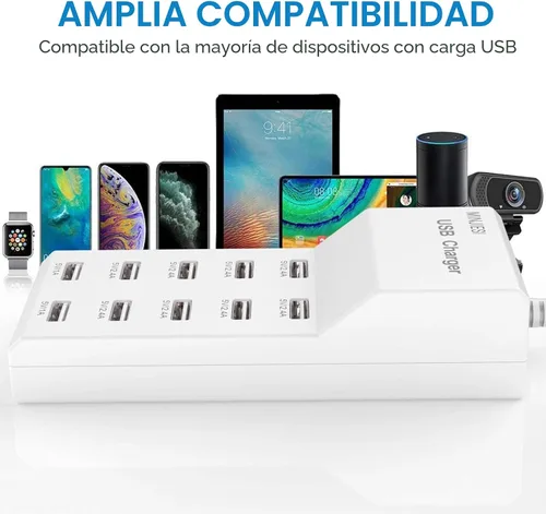 Vista 6 de Estaciones de carga USB 50w10A 10 puertos múltiples bloque de carga/tira USB de alimentación para iPhone, Android, smartphone, tableta, reloj