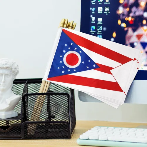 Vista 6 de TSMD Ohio OH State Flag on Wood Stick - Mini banderas de mano, 5 x 8 pulgadas, paquete de 12