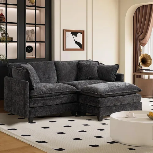Vista 75 de Sofá seccional modular convertible de 76.7", sofás de dos plazas de chenilla con asiento profundo y cojines tipo loveseat para sala de estar, Beige