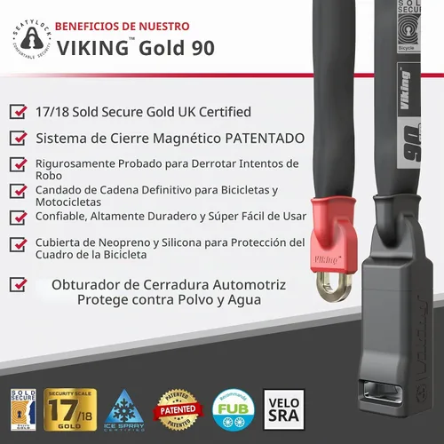 Vista 2 de Seatylock Viking - Cerradura de cadena para bicicleta con llave, magnética, patentada, clasificada segura, segura, antirrobo, cerradura inteligente