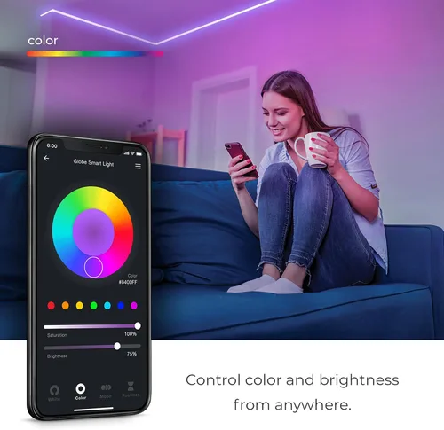 Vista 7 de Globe Electric 50273 Wi-Fi Smart Flexigon Multicolor Cambio RGB LED Plug-in Tira de luz de neón para interiores y exteriores, no requiere