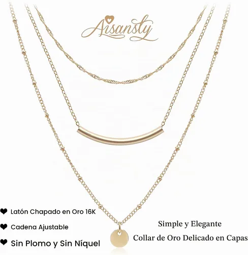 Vista 7 de Aisansty - Gargantilla de varias capas, hecha a mano, con forma de tubo, dije de moneda, colgante de perla y estrella, cadena ajustable de varias