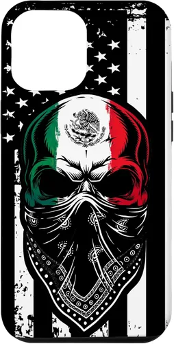 Vista 26 de Funda vintage para iPhone 17 con diseño de calavera mexicana de Estados Unidos y bandera mexicana del 4 de julio
