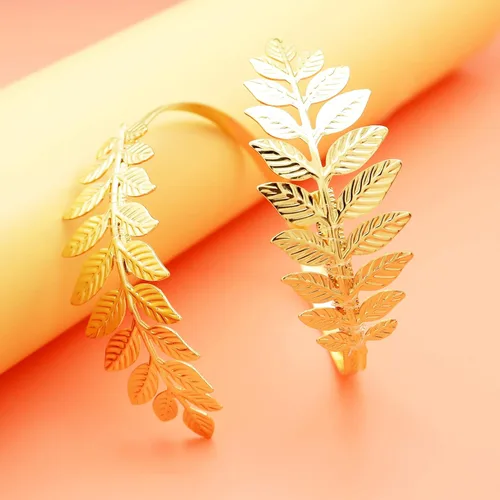 Vista 6 de RechicGu Romano Griego Laurel Leaf brazalete Upper Arm Cuff Armlet Festival Nupcial