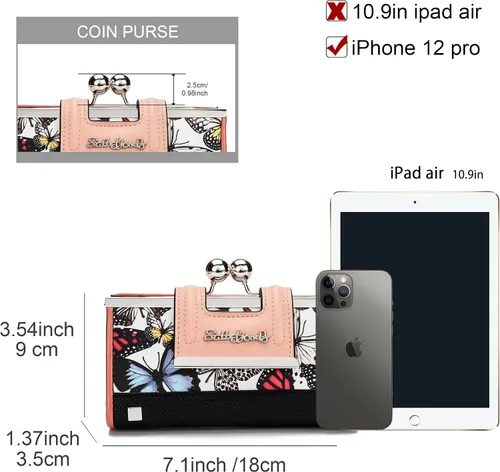 Vista 3 de Cartera de cuero para mujer de gran capacidad, cartera larga de gran capacidad, con ranuras para 10 tarjetas y clips