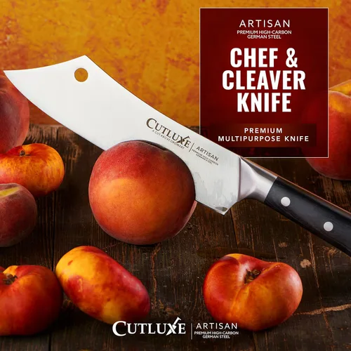 Vista 4 de Cutluxe Cuchillo Cleaver de Chef – Cuchillo de Carnicero Cleaver de Carne de 8" – Hoja de Acero Alemán, Espiga Completa, Diseño de Mango Ergonómico