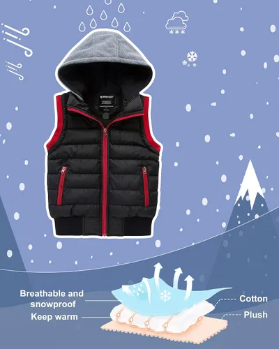 Vista 6 de Wantdo Chaleco de invierno acolchado con capucha resistente al agua con forro polar sin mangas para niño cálido