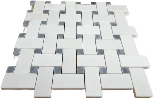 Vista 5 de Tenedos Thassos - Mosaico de mármol blanco de 1 x 2 con puntos de mármol gris pulido para piso y pared para salpicaduras de cocina, azulejos