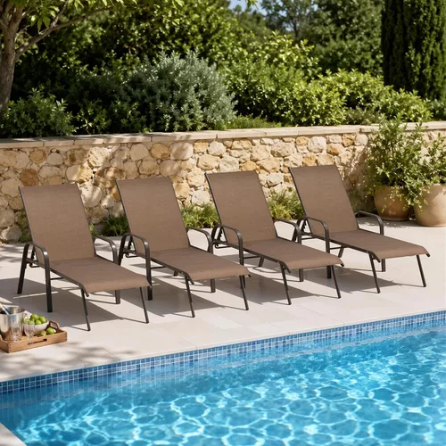 Vista 14 de Juego de 2 sillas de piscina para exteriores, con reposabrazos (beige)