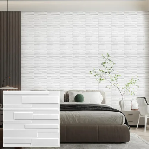 Vista 11 de Heikki Paquete de 30 paneles de pared 3D para decoración de pared interior, paneles de pared con textura de flores de PVC para sala de estar Negro-YJ