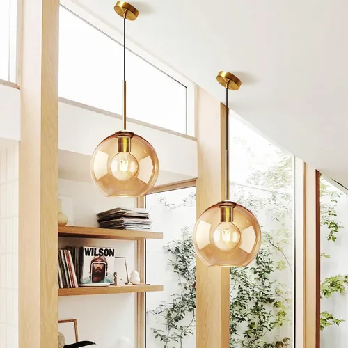Vista 9 de Luces colgantes de cristal ámbar para isla de cocina, colgante