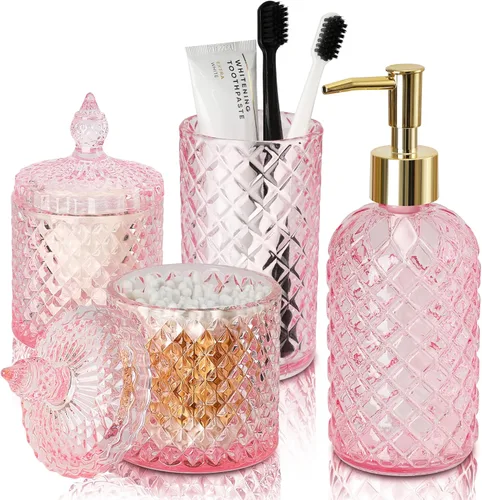 Vista 9 de RYTOXILO Juego de accesorios de baño negro mate, paquete de 4 juegos de accesorios de baño negros, dispensador de jabón de vidrio de diamante