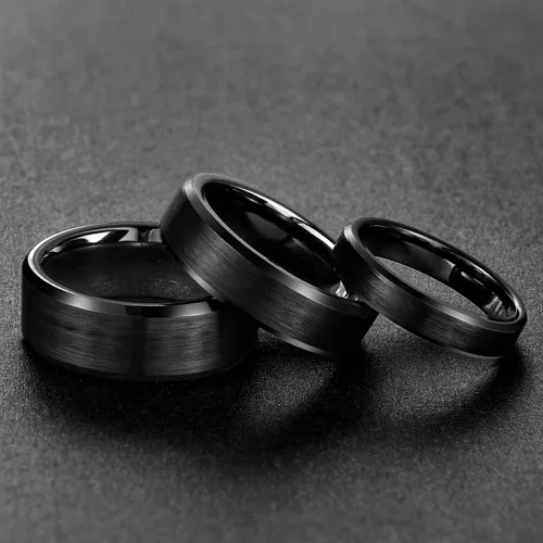 Vista 4 de SOMEN TUNGSTEN Anillos de cerámica negra de 0.157in, 0.236in, 0.315in, color negro, cepillados, ajuste cómodo, alianza de boda para hombres