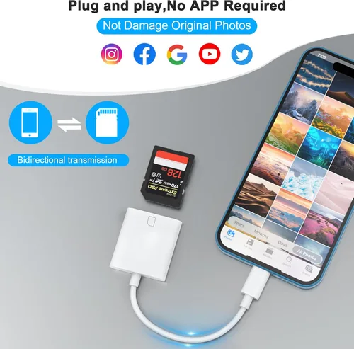 Vista 7 de Lector de tarjetas SD USB C para iPhone, lector de tarjetas de memoria USB-C USB C a SD, adaptador de cámara de juego Trail para 15/iPad/MacBook