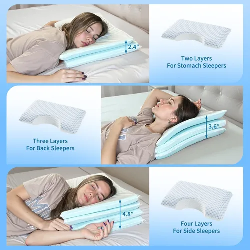 Vista 2 de USlixury: almohadas para dormir de lado para adultos, almohada curvada ajustable de 4 capas Crescent Pillow for Side Sleeper with Superior