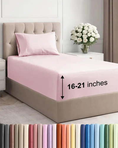 Vista 63 de Juego de sábanas tamaño Queen con bolsillos extra profundos, sábanas transpirables y refrescantes de 4 piezas, ropa de cama de lujo para hotel