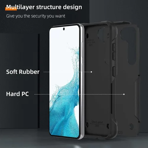 Vista 2 de Funda para Galaxy S23, resistente de doble capa de policarbonato duro y silicona suave, resistente a prueba de golpes, funda protectora para Samsung