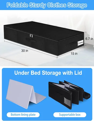 Vista 2 de Bolsas de Almacenamiento Debajo de la Cama con Cremallera, Contenedores de Almacenamiento Debajo de la Cama de 7 Pulgadas de Altura con Lados
