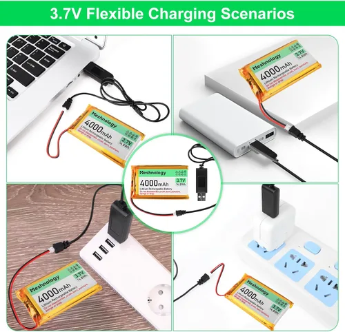 Vista 11 de Batería Li de 3.7 V 4000 mAh con cable de cargador USB 124065 1S LiPo batería con placa de protección, cinta de goma aislada y enchufe micro JST