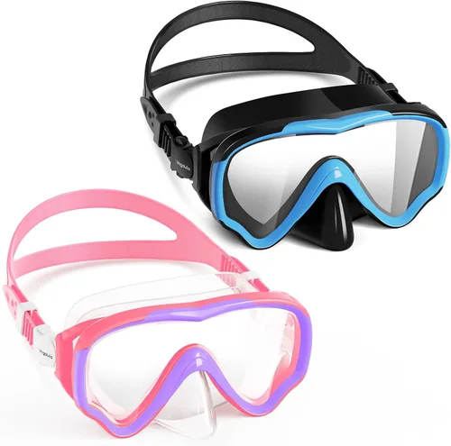 Vista 13 de VegoVia Gafas de natación para niños con cubierta para la nariz, antiempañamiento de visión amplia, máscara de natación transparente para niños