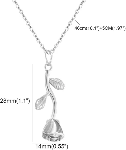 Vista 2 de Jude Jewelers Colgante de acero inoxidable con diseño de flor de rosa