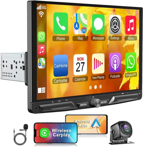 Vista 8 de Estéreo de coche doble DIN con reproductor de CD/DVD, pantalla táctil de 7 pulgadas, Bluetooth 5.2, CarPlay/Android Auto, cámara de respaldo