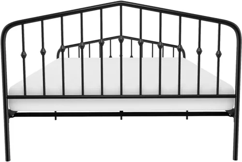 Vista 19 de Novogratz Bushwick - Marco de cama Queen de metal con cabecera ligeramente triangular, husillos insertados, base ajustable para almacenamiento,