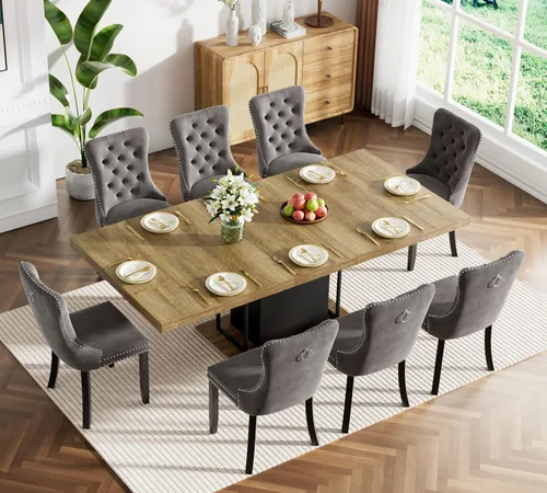 Vista 50 de HomVent - Juego de mesa de comedor extensible de mármol sintético blanco para 4 63"-79" Extendable Dining Room Table Set with 4 Velvet Chairs