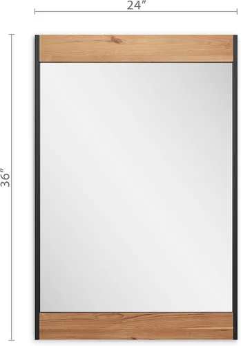 Vista 4 de Barnyard Designs Espejo de pared de madera estilo casa de campo de 24 x 36 pulgadas, espejo moderno con marco de metal rústico y madera para tocador