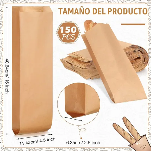 Vista 2 de Yahenda 150 bolsas de papel para pan francés, color marrón