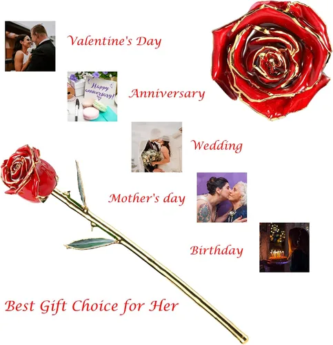 Vista 4 de Regalos para mamá, rosa dorada, rosa bañada en oro hecha de rosa real, regalos para ella y los mejores regalos para la madre, rosas doradas
