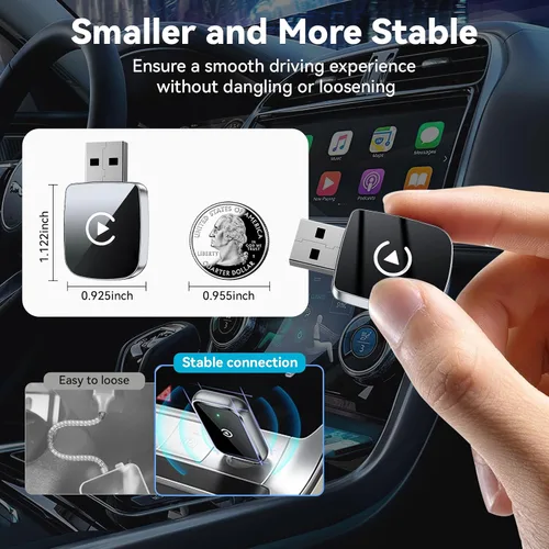 Vista 6 de Adaptador Inalámbrico CarPlay 2026 Mejorado para iPhone, 2 en 1 para Apple CarPlay y Android Auto, Convierte Cableado a Inalámbrico, Plug & Play