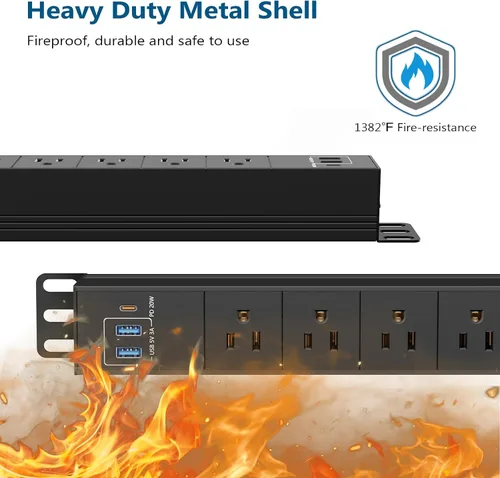 Vista 6 de Regleta de alimentación resistente de 8 salidas con USB PD de 20 W, protector de sobretensiones BTU de 6 pies de largo con USB A y USB C, tira