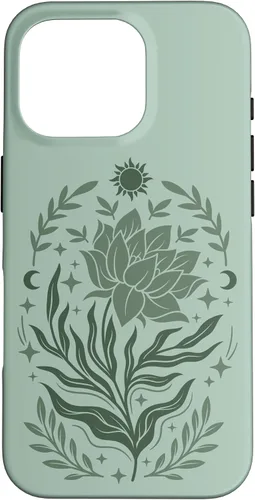 Vista 20 de Sage & Green Flowers Sun Crescent Moon Boho Floral Celestial Case for iPhone 16