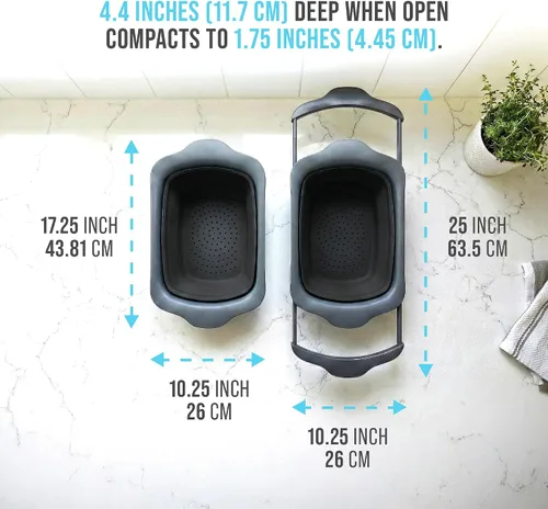 Vista 8 de Comfify Colador sobre el fregadero con asas, elegante colador de cocina de plástico negro para pasta, verduras y frutas, diseño que ahorra espacio
