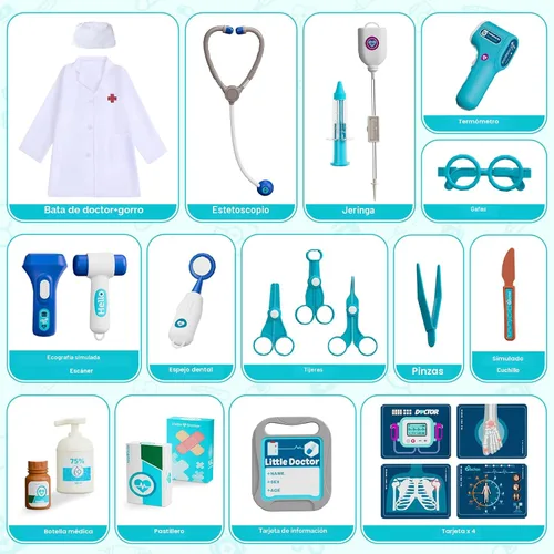 Vista 3 de AuroTops Kit de Doctor para Niños Pequeños 3-5, Juego de Doctor de 26 Piezas para Niños de 3-8 Años, Juguete de Juego de Roles Carrito Médico