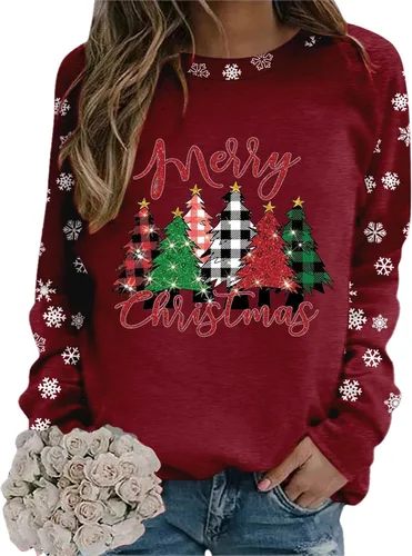 Vista 3 de DUOWEI Sudadera de algodón con capucha y cremallera con estampado navideño y cuello redondo, ajuste sin botones, casual, manga larga, francesa