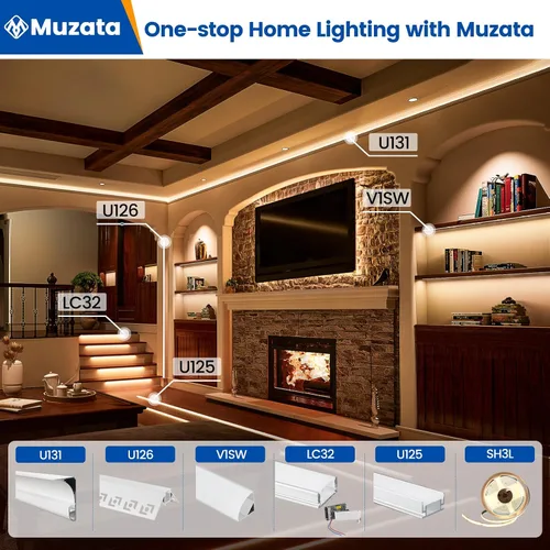 Vista 6 de Muzata Paquete de 10 canales LED en forma de V de 6.6 pies/6.6 ft con canal LED de aluminio plateado con cubierta blanca lechosa iluminación