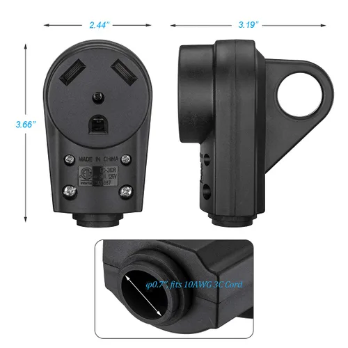 Vista 5 de Veepeak Enchufe de reemplazo hembra para RV de 30 amperios TT-30R resistente, conector de extensión de cable de alimentación eléctrica de 3 clavijas